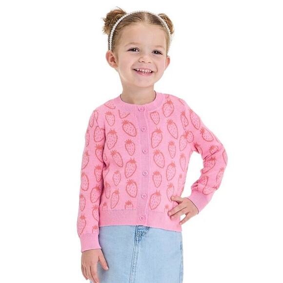 Cat & Jack Girls Strawberry Button Up Sweater Size Medium (8) - Picture 1 of 7